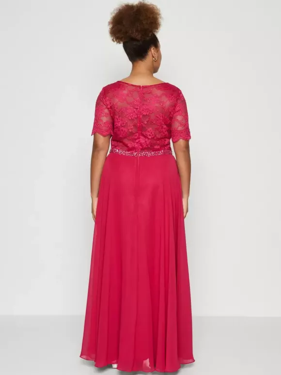 Robe de soirée pour mère de la mariée col bijou manches courtes ligne a robes d'invitées de mariage en dentelle