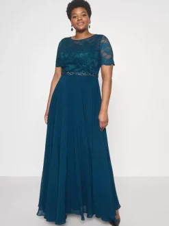 Robe de soirée pour mère de la mariée col bijou manches courtes ligne a robes d'invitées de mariage en dentelle