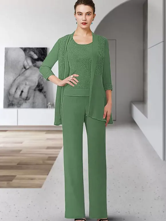 Robe de soirée pour mère de la mariée col bijou manches 3/4 gaine en dentelle longueur au sol robes d'invitées pour mariage