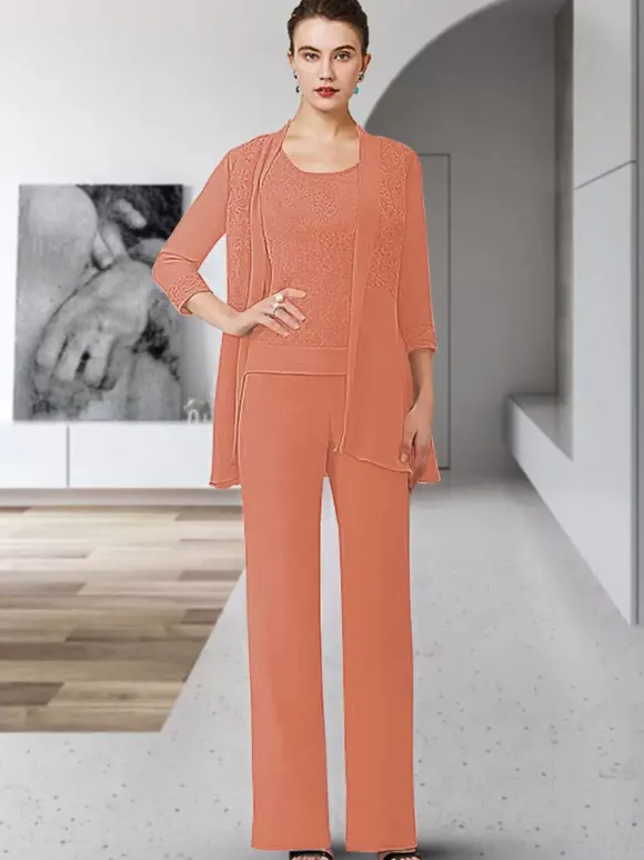 Robe de soirée pour mère de la mariée col bijou manches 3/4 gaine en dentelle longueur au sol robes d'invitées pour mariage