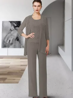 Robe de soirée pour mère de la mariée col bijou manches 3/4 gaine en dentelle longueur au sol robes d'invitées pour mariage