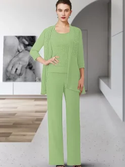 Robe de soirée pour mère de la mariée col bijou manches 3/4 gaine en dentelle longueur au sol robes d'invitées pour mariage
