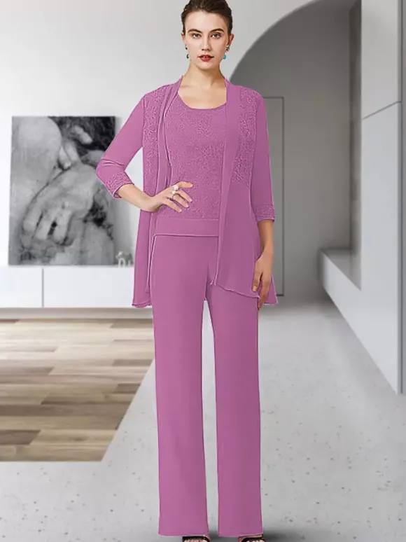 Robe de soirée pour mère de la mariée col bijou manches 3/4 gaine en dentelle longueur au sol robes d'invitées pour mariage