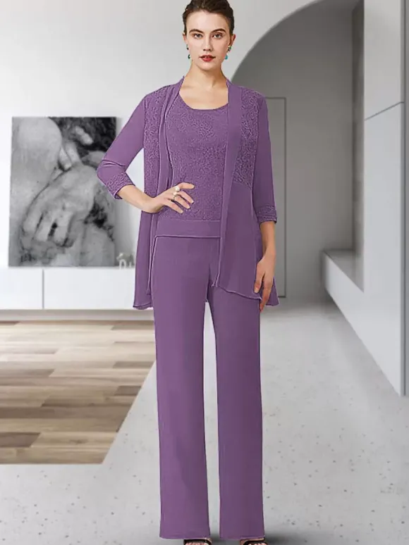 Robe de soirée pour mère de la mariée col bijou manches 3/4 gaine en dentelle longueur au sol robes d'invitées pour mariage