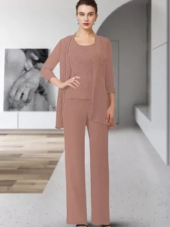 Robe de soirée pour mère de la mariée col bijou manches 3/4 gaine en dentelle longueur au sol robes d'invitées pour mariage