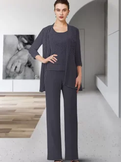 Robe de soirée pour mère de la mariée col bijou manches 3/4 gaine en dentelle longueur au sol robes d'invitées pour mariage
