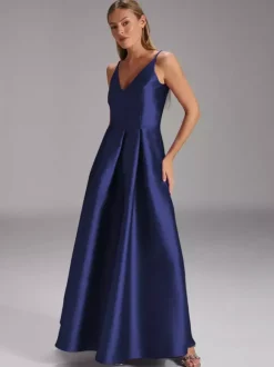 Robe de soirée pour mère de la mariée col en v sans manches robe de bal plissée robes d'invitées de mariage