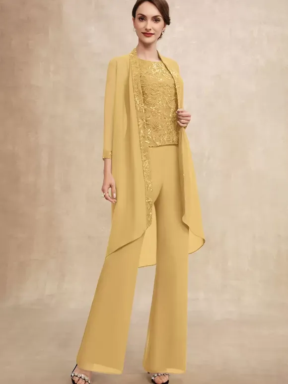 Robe de soirée pour mère de la mariée col bijou sans manches deux pièces paillettes robes d'invitées pour mariage