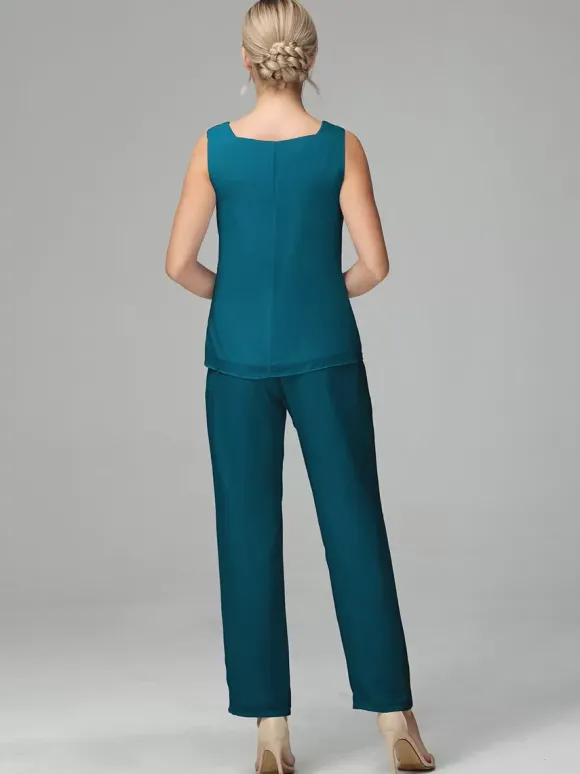 Robe de soirée pour mère de la mariée col carré manches longues deux pièces robes d'invitées de mariage
