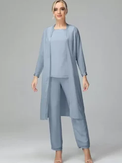 Robe de soirée pour mère de la mariée col carré manches longues deux pièces robes d'invitées de mariage