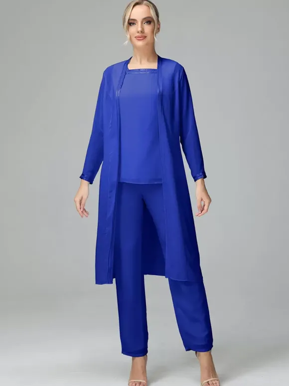 Robe de soirée pour mère de la mariée col carré manches longues deux pièces robes d'invitées de mariage