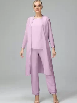 Robe de soirée pour mère de la mariée col carré manches longues deux pièces robes d'invitées de mariage
