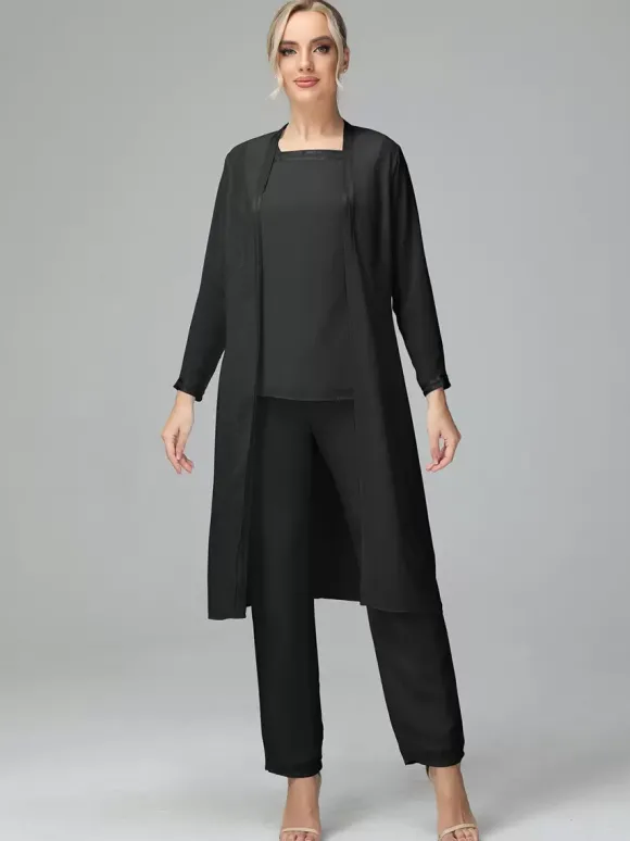 Robe de soirée pour mère de la mariée col carré manches longues deux pièces robes d'invitées de mariage