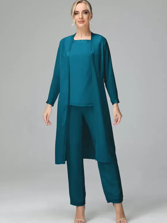Robe de soirée pour mère de la mariée col carré manches longues deux pièces robes d'invitées de mariage
