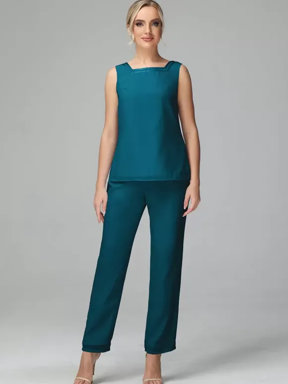 Robe de soirée pour mère de la mariée col carré manches longues deux pièces robes d'invitées de mariage