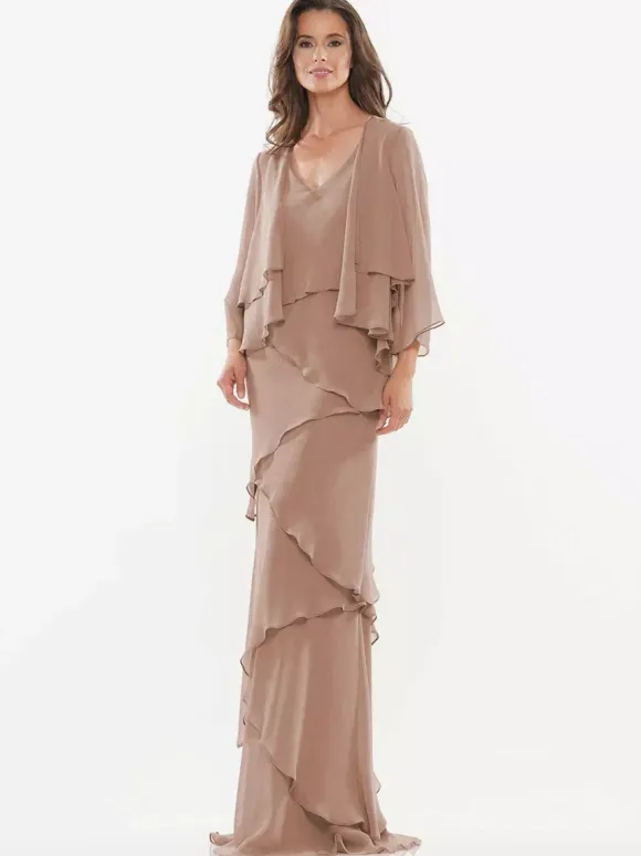 Robe de soirée pour mère de la mariée col en v sans manches ligne a à volants robes d'invitées de mariage