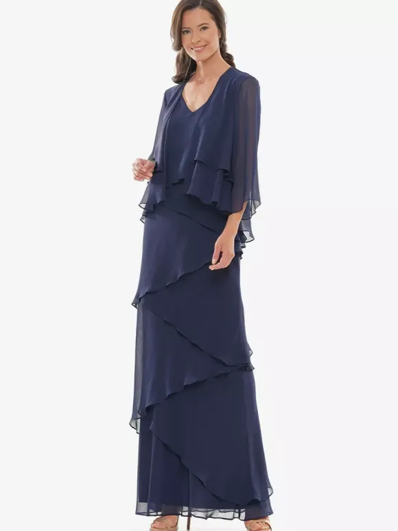 Robe de soirée pour mère de la mariée col en v sans manches ligne a à volants robes d'invitées de mariage