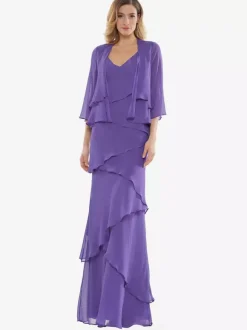 Robe de soirée pour mère de la mariée col en v sans manches ligne a à volants robes d'invitées de mariage