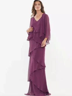 Robe de soirée pour mère de la mariée col en v sans manches ligne a à volants robes d'invitées de mariage