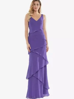 Robe de soirée pour mère de la mariée col en v sans manches ligne a à volants robes d'invitées de mariage