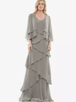 Robe de soirée pour mère de la mariée col en v sans manches ligne a à volants robes d'invitées de mariage