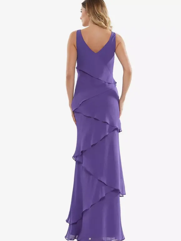Robe de soirée pour mère de la mariée col en v sans manches ligne a à volants robes d'invitées de mariage
