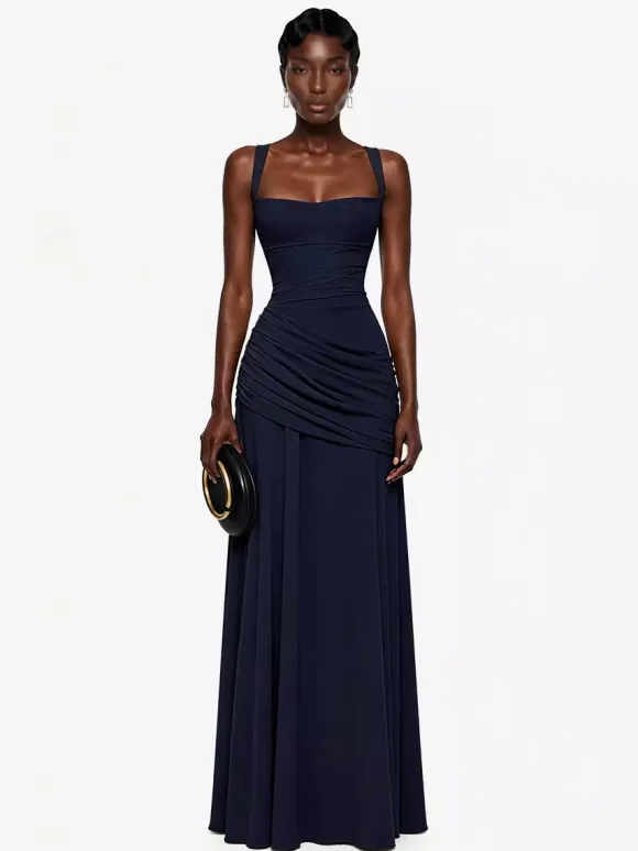 Robe de soirée robe de bal décolleté travaillé en polyester longue jusqu'au sol plissée robe de soirée formelle
