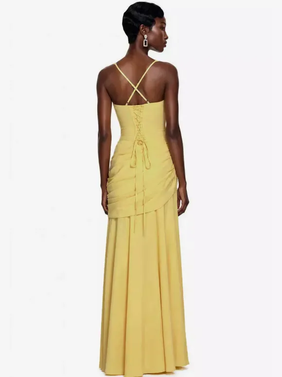 Robe de soirée robe de bal décolleté travaillé en polyester longue jusqu'au sol plissée robe de soirée formelle