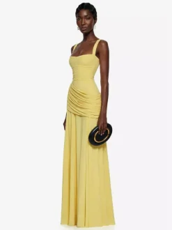 Robe de soirée robe de bal décolleté travaillé en polyester longue jusqu'au sol plissée robe de soirée formelle