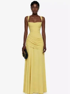 Robe de soirée robe de bal décolleté travaillé en polyester longue jusqu'au sol plissée robe de soirée formelle