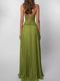 Robe de soirée robe de bal décolleté en c艙ur dentelle avec traîne plissée robe de cérémonie