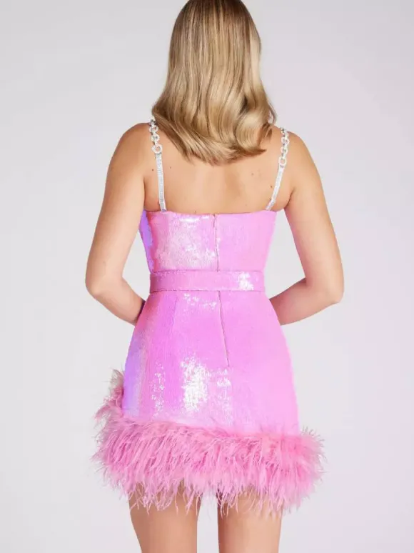 Robe de soirée rose pour femme épaules dénudées fermeture éclair sans manches dos nu sexy