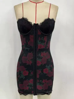 Robe de soirée rouge imprimé léopard sans manches et bustier sculptant