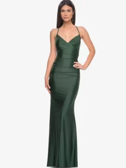 Robe de soirée sirène en tissu satiné col en V avec traîne robes de soirée formelles