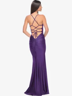 Robe de soirée sirène en tissu satiné col en V avec traîne robes de soirée formelles