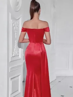 Robe de soirée sirène en tissu satiné col en c艙ur avec traîne fendue sur le devant robes de soirée formelles