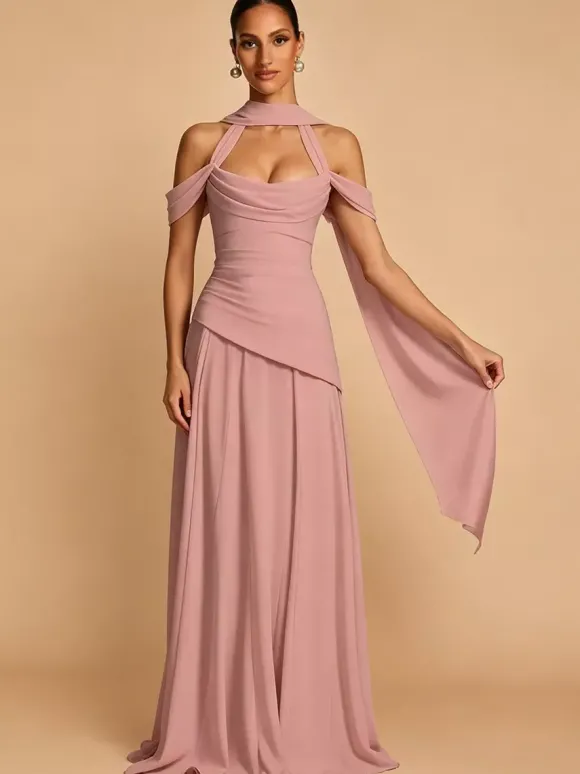 Robe de soirée trapèze bustier en mousseline avec traîne plissée robe de concours de beauté
