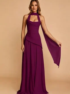 Robe de soirée trapèze bustier en mousseline avec traîne plissée robe de concours de beauté