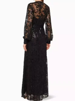 Robe de soirée trapèze col en V ceinture pailletée robes de soirée sociale