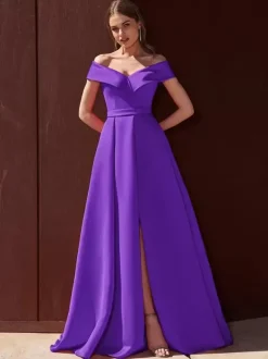 Robe de soirée trapèze épaules dénudées avec traîne sans manches fermeture éclair tissu satiné plissé robes de soirée formelles