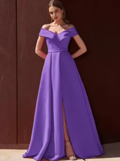 Robe de soirée trapèze épaules dénudées avec traîne sans manches fermeture éclair tissu satiné plissé robes de soirée formelles