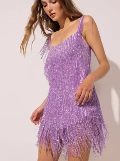 Robe de soirée violette à bretelles gaine sexy