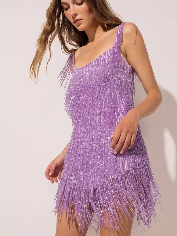 Robe de soirée violette à bretelles gaine sexy