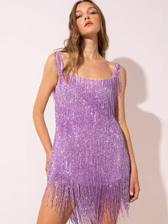 Robe de soirée violette à bretelles gaine sexy