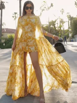 Robe de vacances maxi à volants sans manches à col rond robe bohème noire sexy