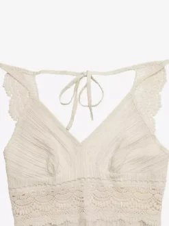 Robe de vacances sexy couleur crème robe longue avec taille en dentelle idéale pour les vacances d'été
