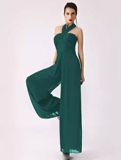 Robe demoiselle d'honneur 2026 combinaison femmes soirée bretelles dos-nu jambe large pantalon en mousseline de soie