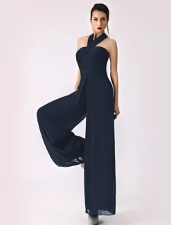 Robe demoiselle d'honneur 2026 combinaison femmes soirée bretelles dos-nu jambe large pantalon en mousseline de soie