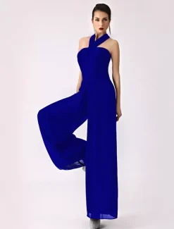 Robe demoiselle d'honneur 2026 combinaison femmes soirée bretelles dos-nu jambe large pantalon en mousseline de soie