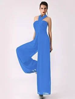 Robe demoiselle d'honneur 2026 combinaison femmes soirée bretelles dos-nu jambe large pantalon en mousseline de soie